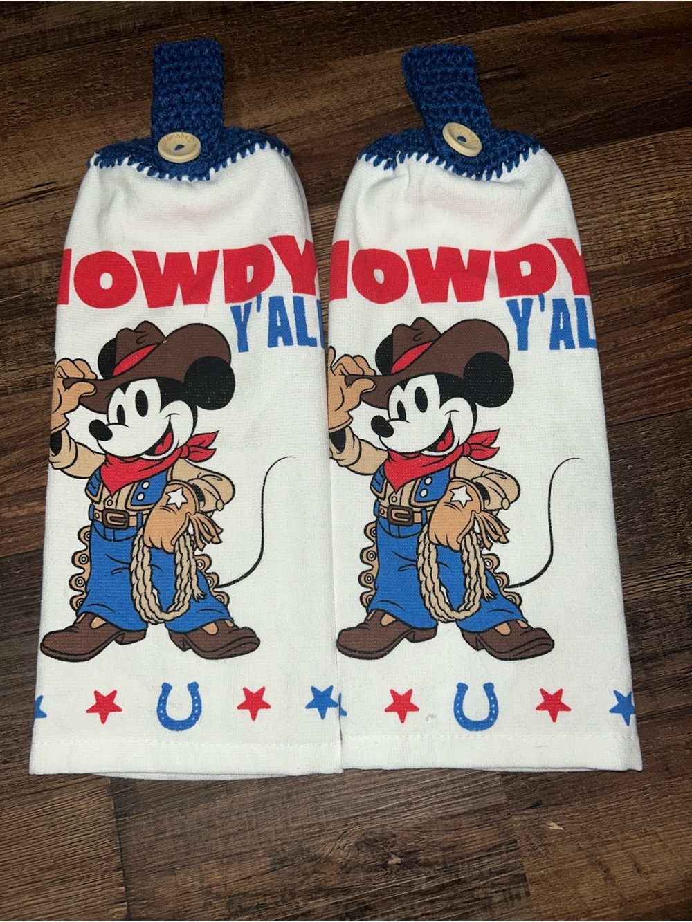 Mickey Mouse 'Howdy Y'all' Cowboy 4th of July Hanging Kitchen Towel Set